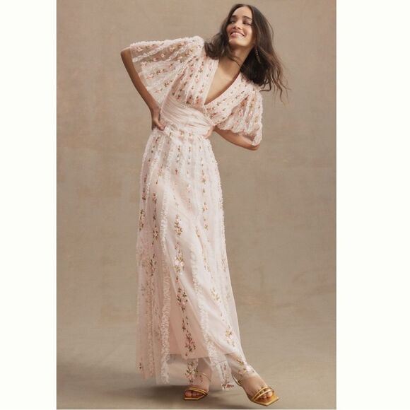 Anthropologie Mac Duggal Short-Sleeve Floral Ruffled
V-Neck Gown / size 12 - Picture 7 of 13